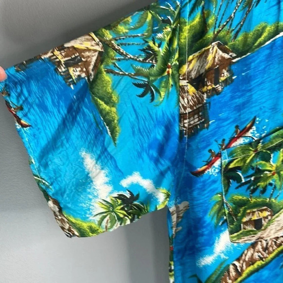 BANEE Vtg Camp Collar Shirt Blue Tropical Print Short Sleeve Rayon Hawaiian S - Picture 7 of 12